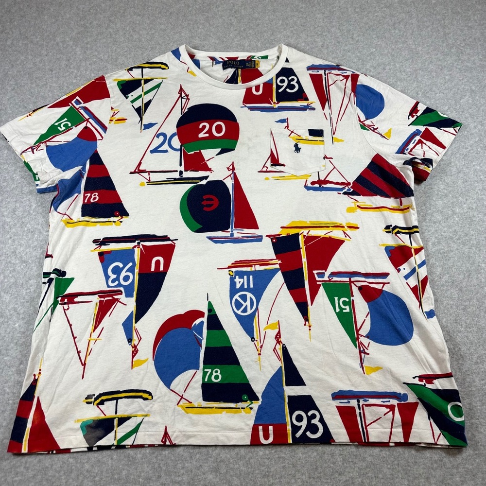 Polo Ralph Lauren T-Shirt Mens XXL White Sailboat Nautical CP-93 Graphic